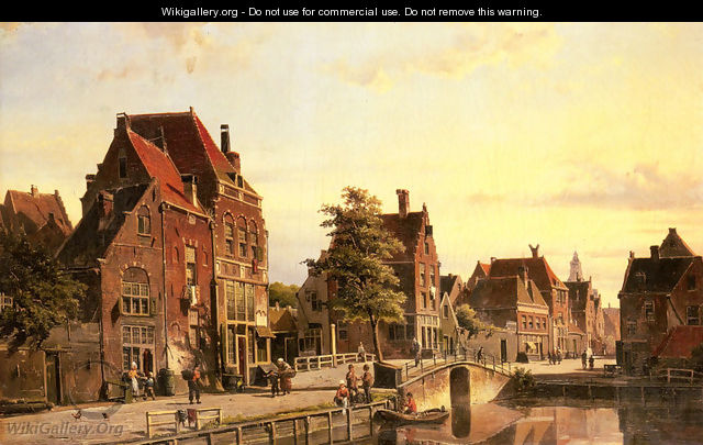 Figures by a Canal in a Dutch Town - Willem Koekkoek