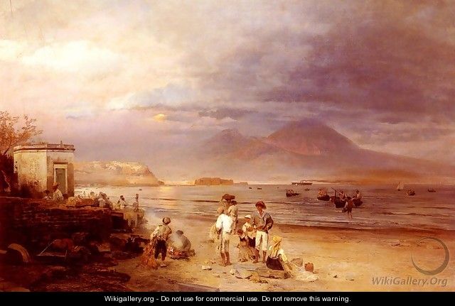 Fishermen with the Bay of Naples and Vesuvius beyond - Oswald Achenbach
