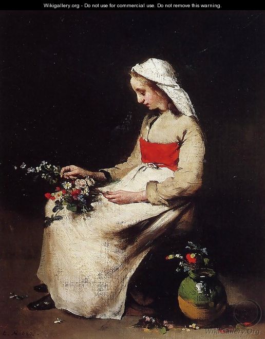 A Girl Arranging A Vase Of Flowers - Theodule Augustine Ribot