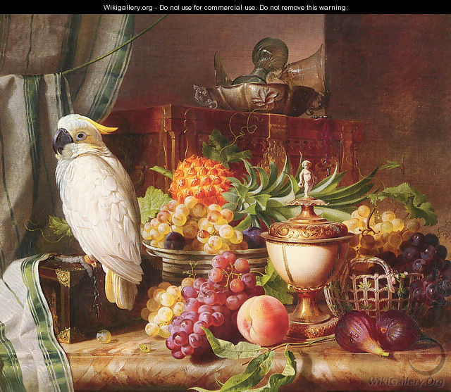 Still Life With Fruit and a Cockatoo - Josef Schuster