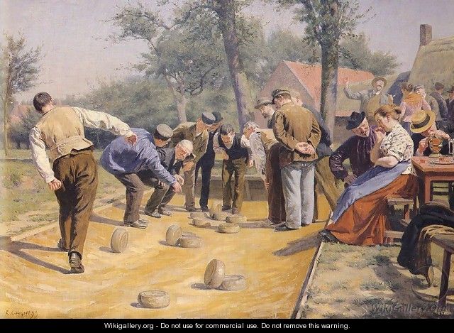 A Game of Bowls in the Village Square - Remy Cogghe