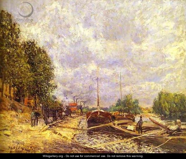 Barges In Billancourt Les Peniches A Billancourt - Alfred Sisley