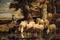A Shepherdess With Her Flock - Charles Émile Jacque