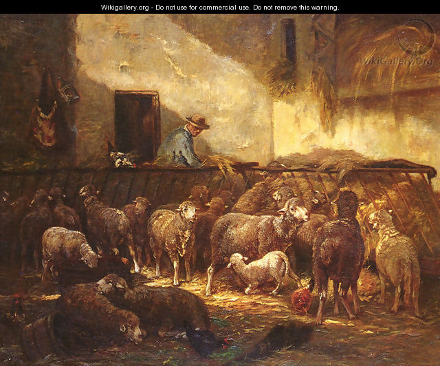 A Flock Of Sheep In A Barn - Charles Émile Jacque