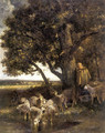 A Shepherdess with Her Flock by a Pool - Charles Émile Jacque