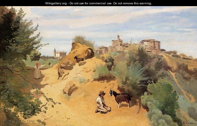 Genzano - Goatherd and Village - Jean-Baptiste-Camille Corot