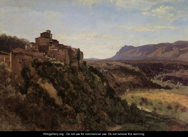 Papigno - Buildings Overlooking the Valley - Jean-Baptiste-Camille Corot