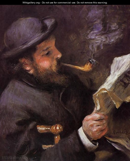 Claude Monet Reading A Newspaper - Pierre Auguste Renoir