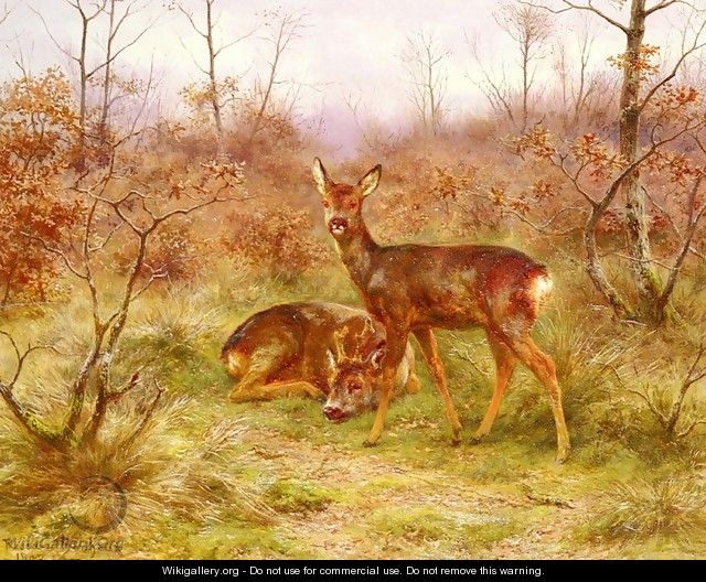 Un Couple De Chevreuils Dans Le Foret De Fontainebleau (A Couple of Roe-deers in the Forest of Fontainebleau) - Rosa Bonheur