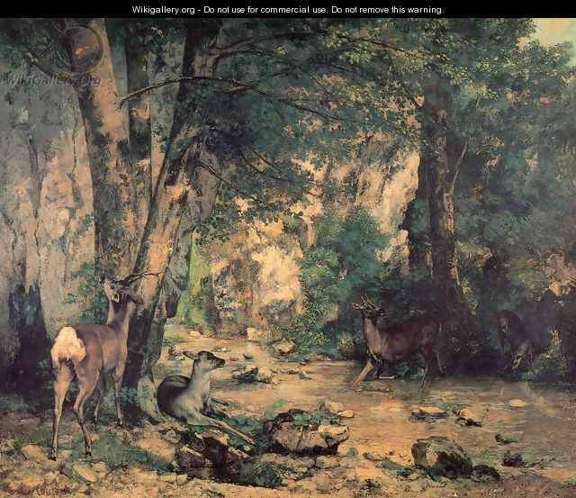 A Thicket of Deer at the Stream of Plaisir-Fountaine - Gustave Courbet