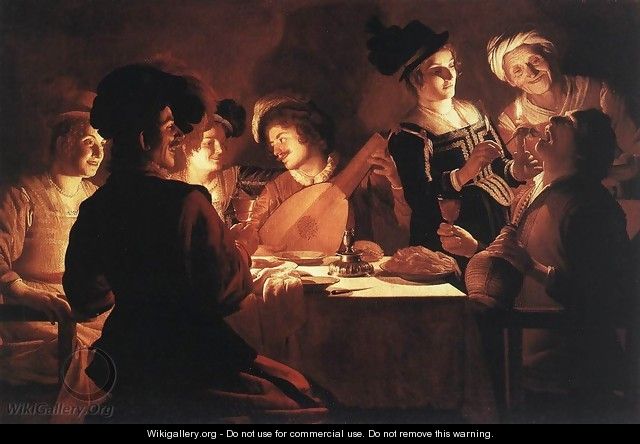 Supper With The Minstrel And His Lute - Gerrit Van Honthorst