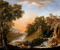 Figures Resting On The Banks Of A River, A Waterfall In The Foreground - Nicolas-Jacques Juliard