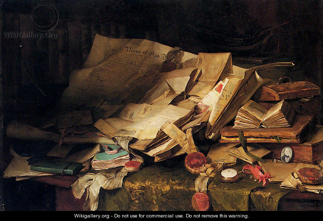 Still Life: Books And Papers On A Desk - Catherine M. Wood