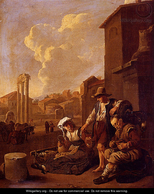 Peasant Family Having Bread And Wine, The Campo Vaccino, Rome, Beyond - Johannes Lingelbach