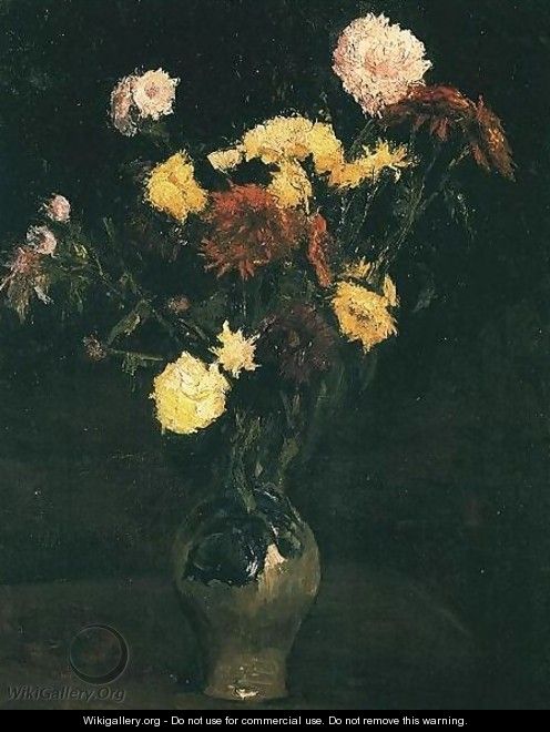 Vase With Carnations And Zinnias - Vincent Van Gogh