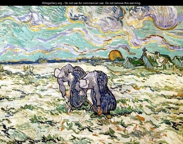 Two Peasant Women Digging In Field With Snow - Vincent Van Gogh