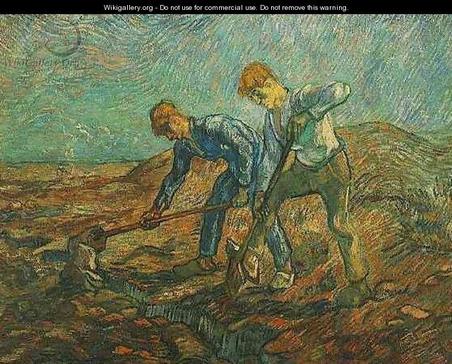 Two Peasants Digging - Vincent Van Gogh