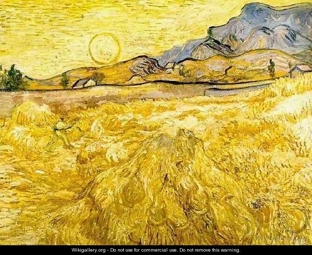 Wheat Field With Reaper And Sun - Vincent Van Gogh