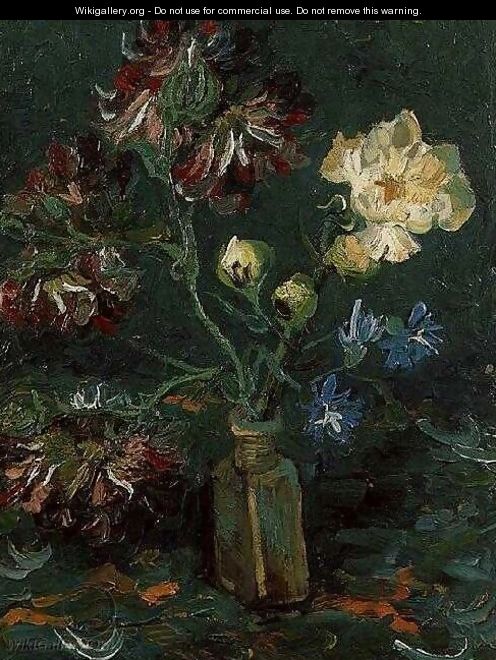 Vase With Myosotis And Peonies - Vincent Van Gogh