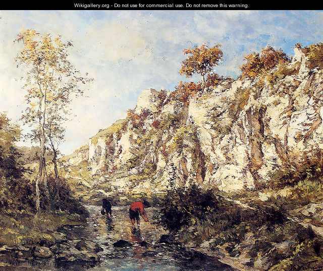 Figures In A Rocky Stream - Isidore Verheyden