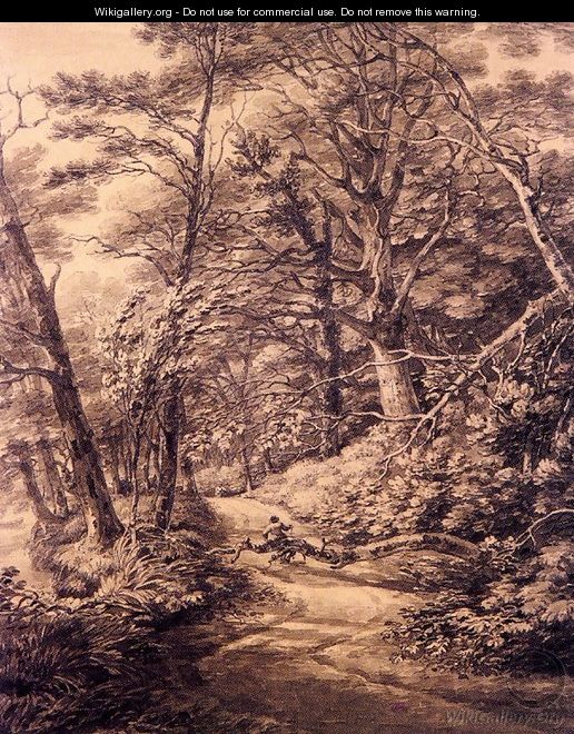 a Man Seated On A Fallen Branch On A Woodland Path - Thomas Hearne
