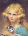 Portrait of a young girl holding a kitten - Edouard Cabane