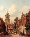 A Busy Street In A Town - Willem De Haas Hemken