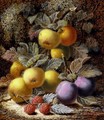 Still Life with Apples, Plums and Raspberries on a Mossy Bank - Oliver Clare