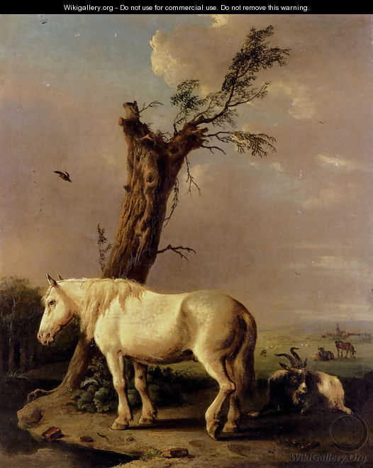 A Pony, Goat And Resting Cattle In A Landscape - Jan Kobell