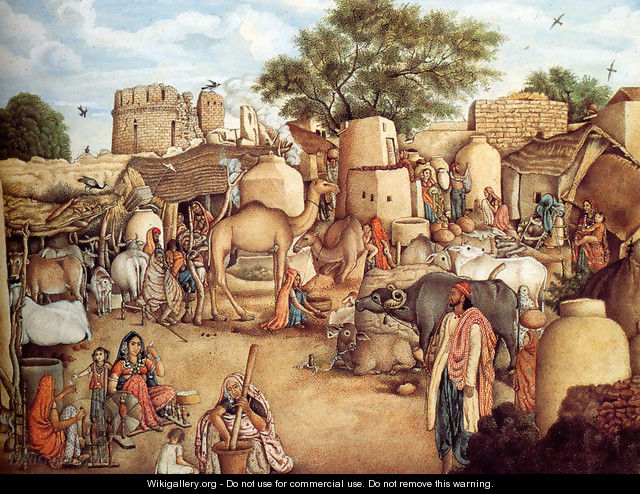 A Village Scene In The Punjab - Gulam Ali Khan