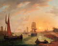 An EstuaryWith Various Shipping At Sunset - Frans Swager