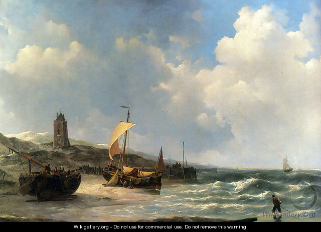 Fishing Boats At Low Tide - Jan Christianus Schotel