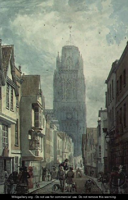 Redcliffe Street, Bristol, showing the Tower of the Church of St.Mary Redcliffe - Edward Cashin