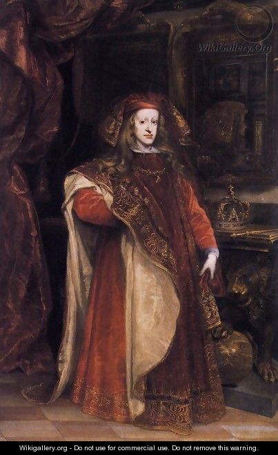 King Charles II of Spain (1661-1700) wearing the robes of the Order of the Golden Fleece - Juan Carreno De Miranda