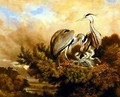 Heron Feeding Their Young In A Pine Tree, 1889 - Samuel John Carter