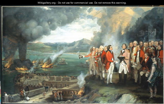 General Eliott and his officers observing the destruction of the Floating batteries, Gibraltar, 14th September 1782, 1784 - George Carter