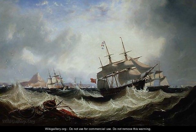 Shipping off Gibraltar in heavy seas - James Wilson Carmichael