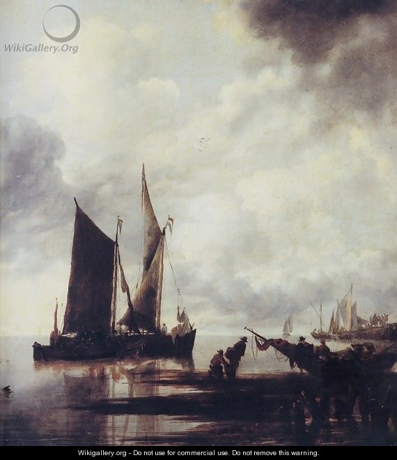 Boats in Shallow Water - Jan Van De Capelle