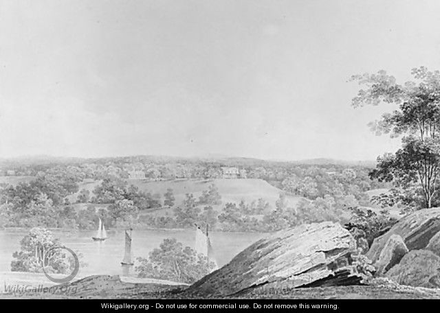 View of the David Hosack Estate at Hyde Park, New York, from Western Bank of the Hudson River (from Hosack Album) - Thomas Kelah Wharton