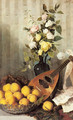 A Still Life with a Vase of Roses, a Bowl of Peaches and a Mandolin - Angelo Martinetti