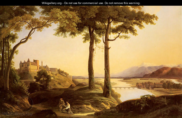 Figures in an Extensive River Landscape with a Castle Beyond - Francisque Jean Schaeffer-Berger