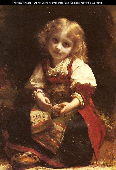 A Little Girl Holding A Bird - Etienne Adolphe Piot
