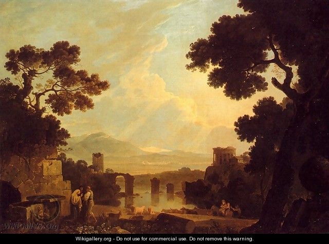 A Capriccio Landscape With The Temple Of The Sibyl At Tivoli And The Broken Bridge At Narni - Richard Wilson