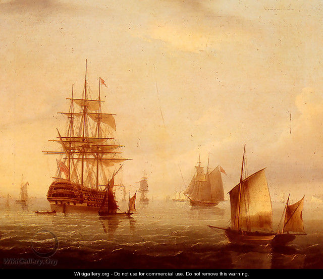 Sailing Vessels Off A Coastline - James E. Buttersworth