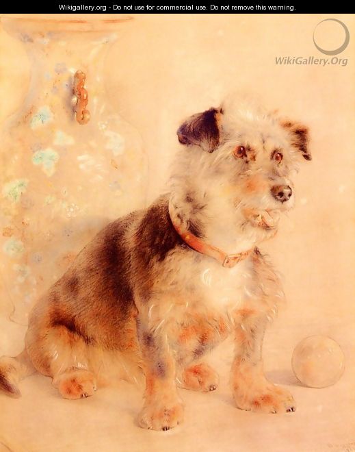 Terrier Seated Before A Canton Famille Rose Vase - William Huggins
