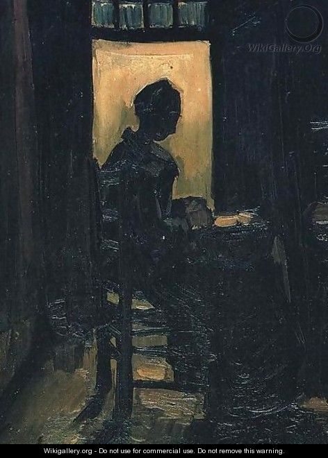 Peasant Woman Seated Before An Open Door Peeling Potatoes - Vincent Van Gogh