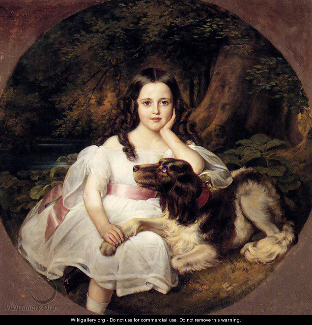 A Young Girl Resting In A Landscape With Her Dog - Friedrich August von Kaulbach