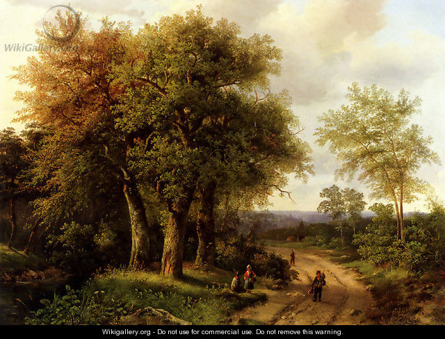 Travellers Resting On A Wooded Path - Marianus Adrianus Koekkoek