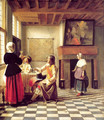 A Woman Drinking with Two Men and a Serving Woman - Pieter De Hooch
