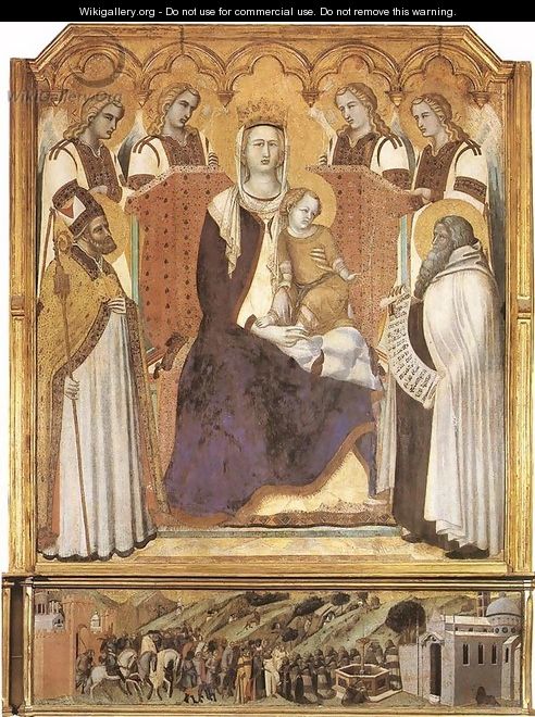 Madonna with Angels between St Nicholas and Prophet Elisha - Pietro Lorenzetti